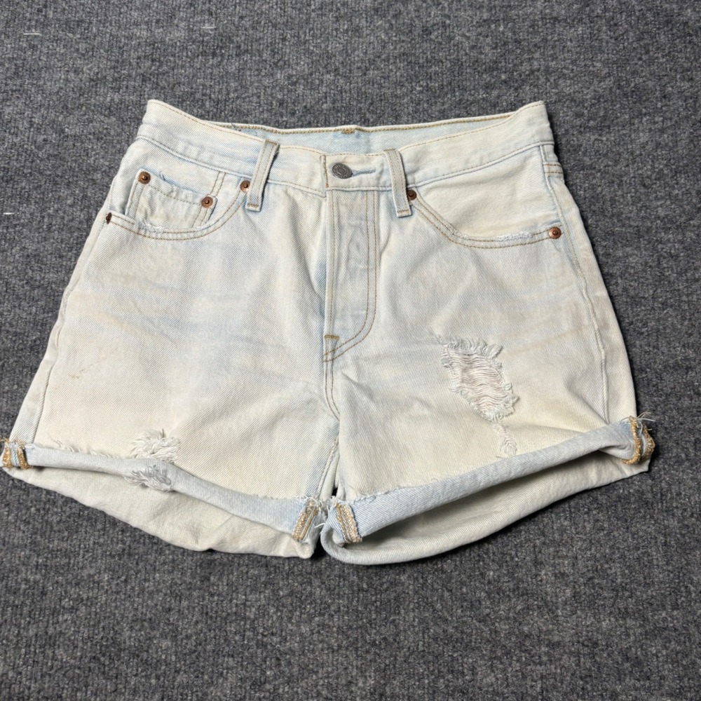 Levis 501 Original Cut Off Denim Shorts Womens 25 Acid Wash High Rise Button fly